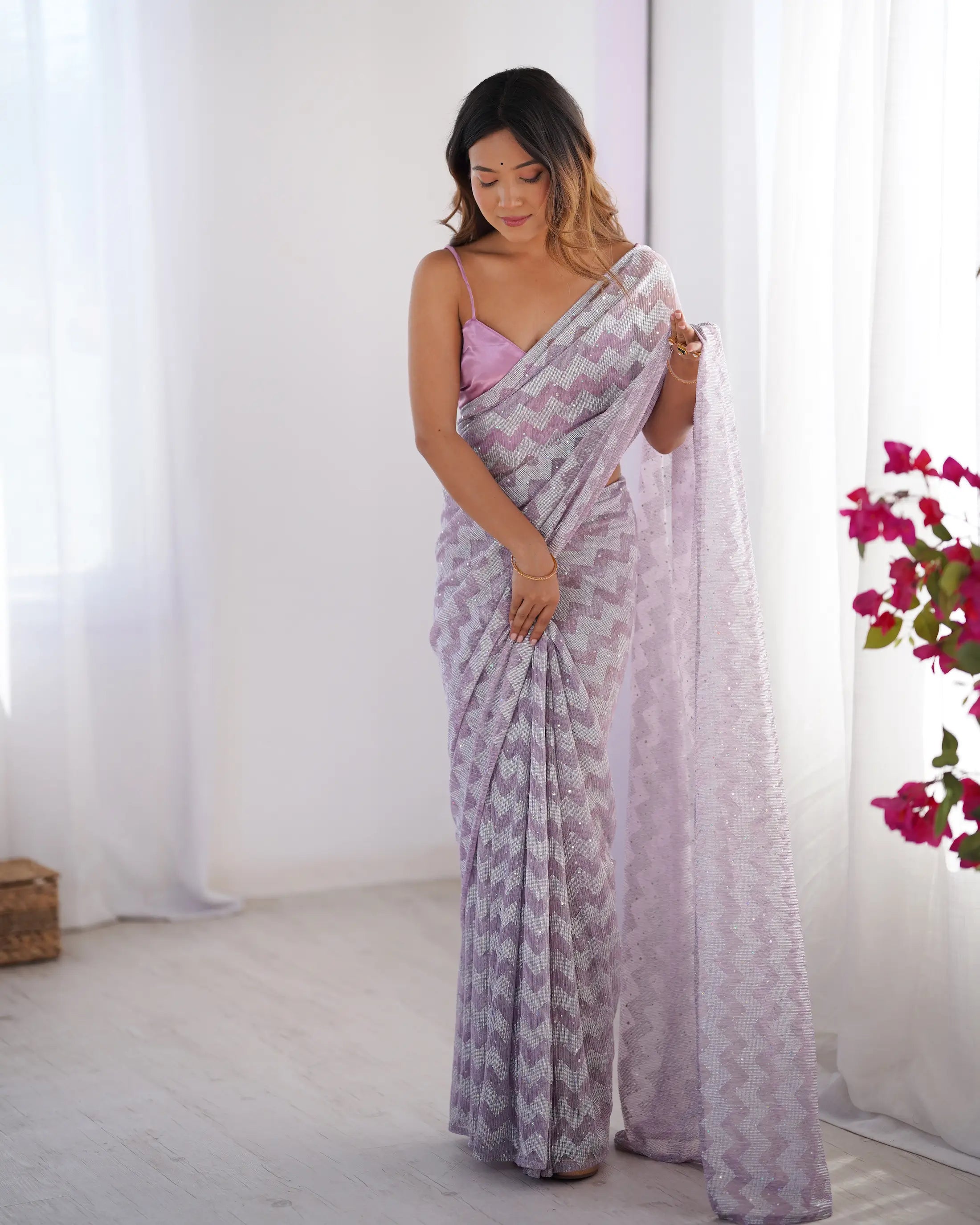 Dusty Pink Designer Woven Knitted Saree - qivii
