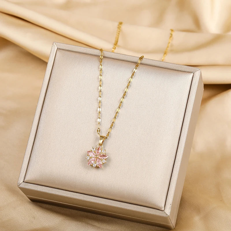 Collier Sakura Rose Romantique in Roestvrij Staal  - By Qivii