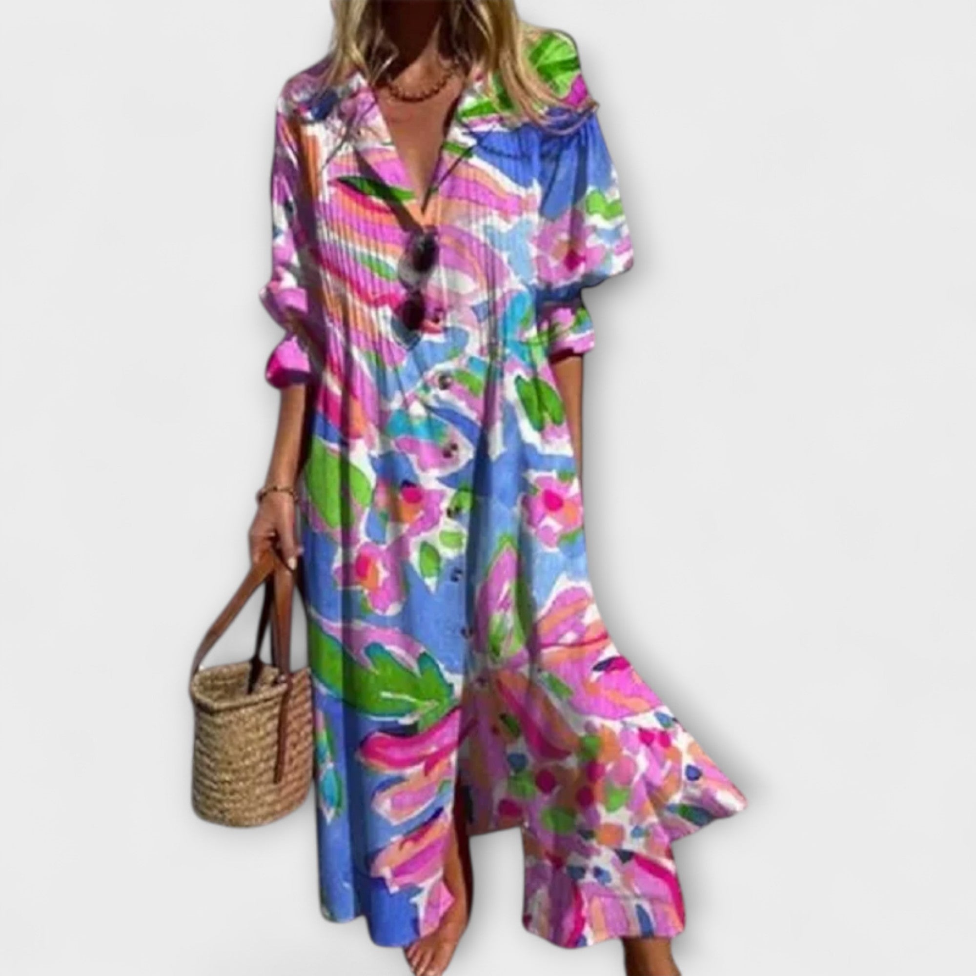 Lila - Flatterende Maxi Jurk met Buikbedekking  - By Qivii