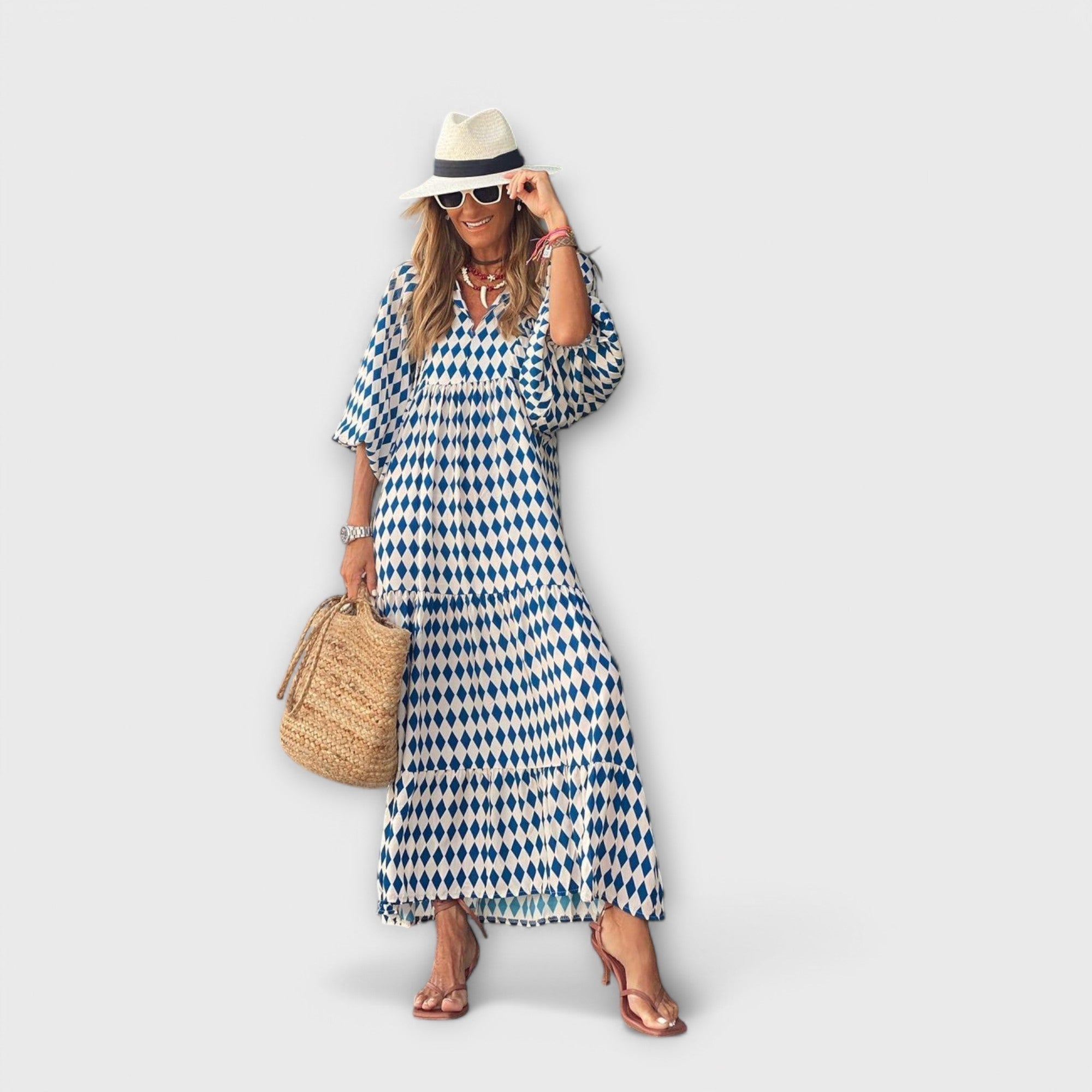 Elegante geometrische maxi-jurk  - By Qivii