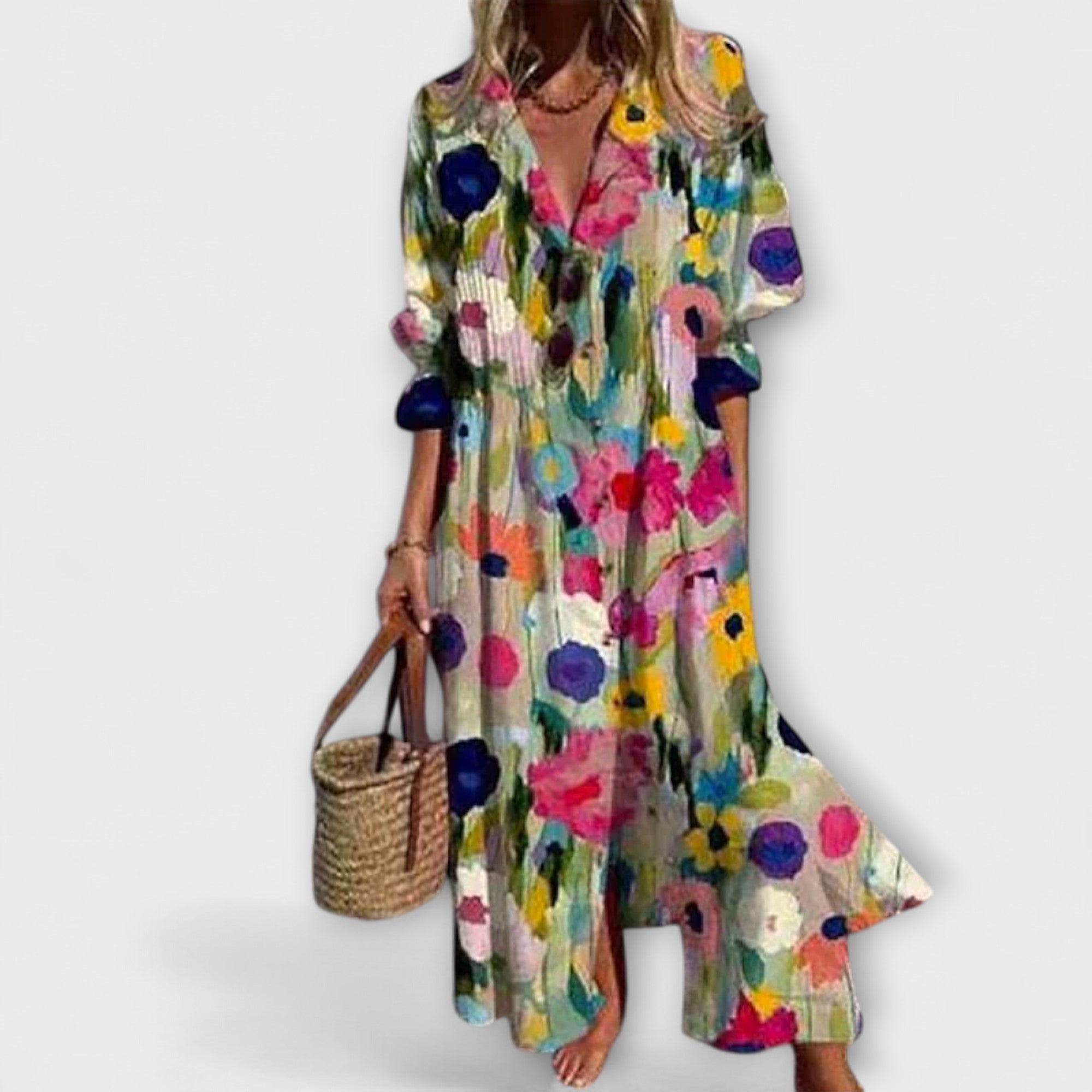 Lila - Flatterende Maxi Jurk met Buikbedekking  - By Qivii