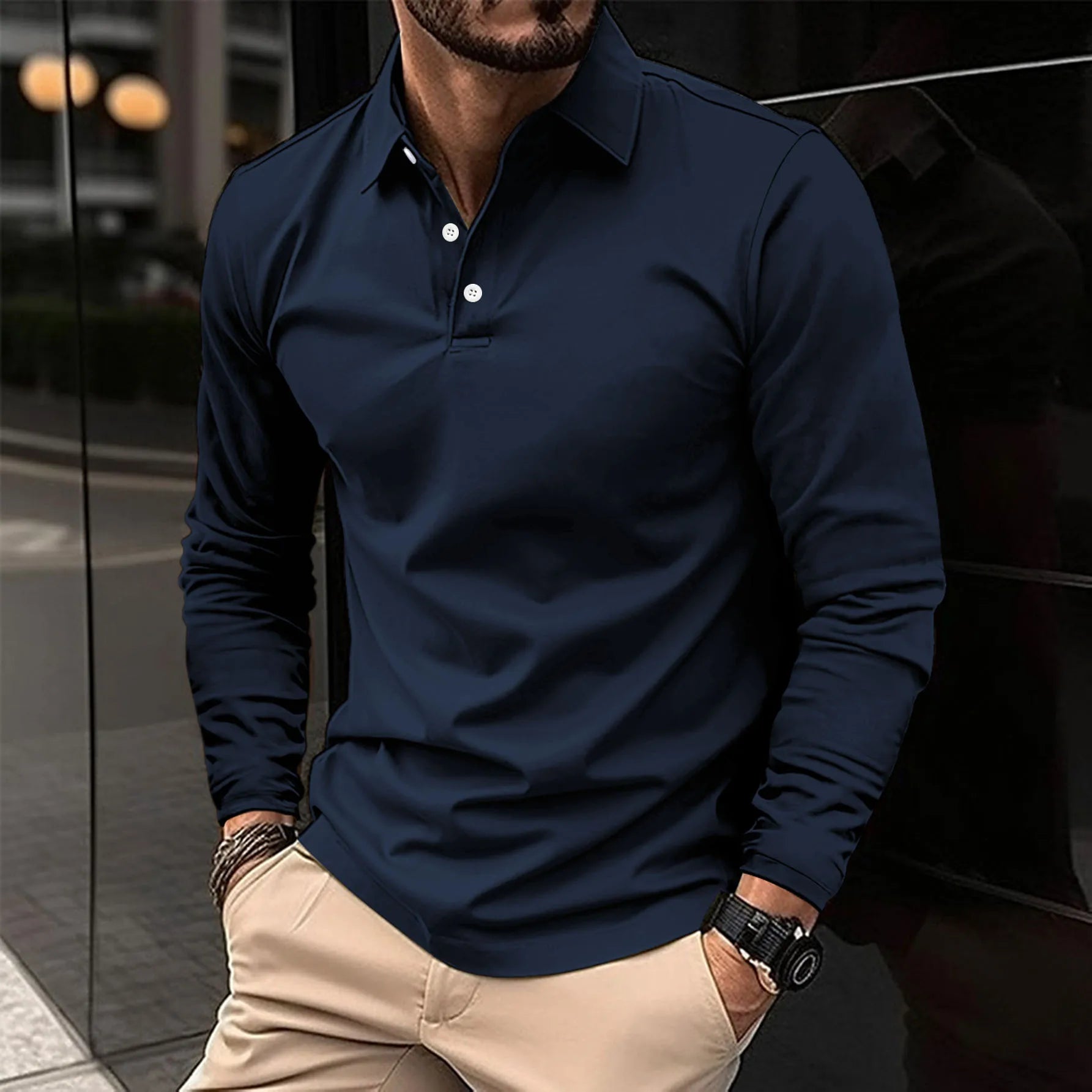 Ethan™ - Casual Poloshirt met Lange Mouwen  - By Qivii