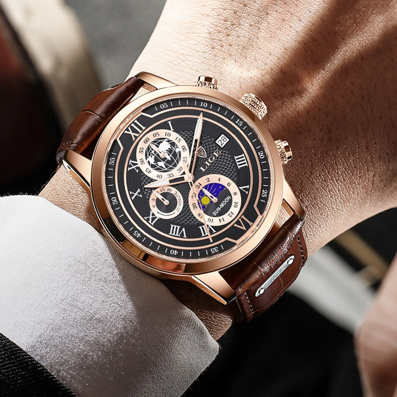 Luxe Chronograaf Horloge met Echt Leren Band  - By Qivii