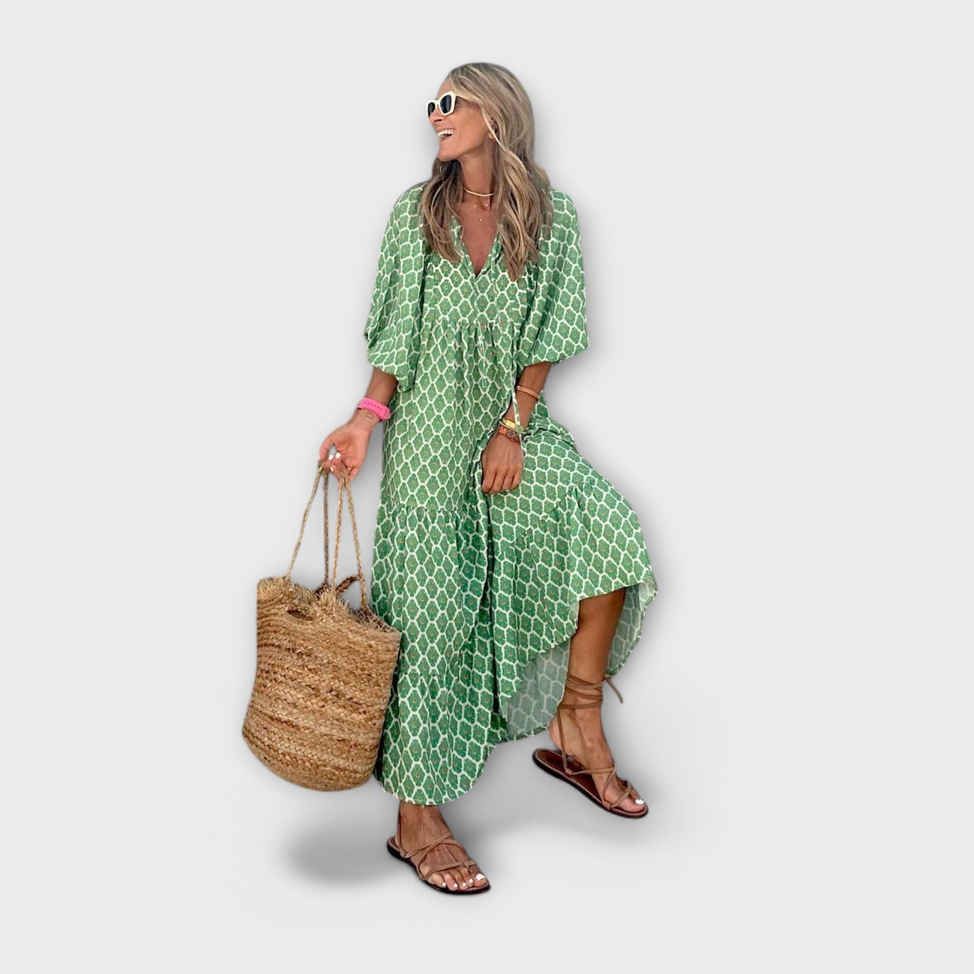 Elegante geometrische maxi-jurk  - By Qivii