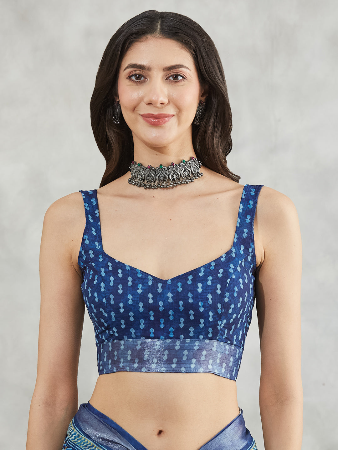 Janasya Women's Blue Linen Blend Paisley Printed Printed Saree with Blouse Piece - qivii