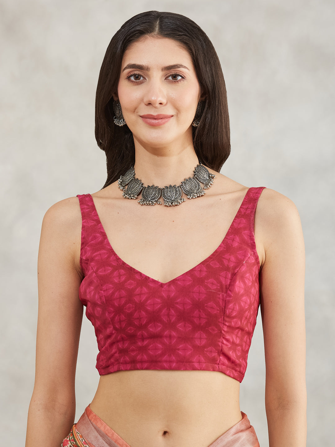 Janasya Women's Rust Linen Blend Batik Printed Printed Saree with Blouse Piece - qivii