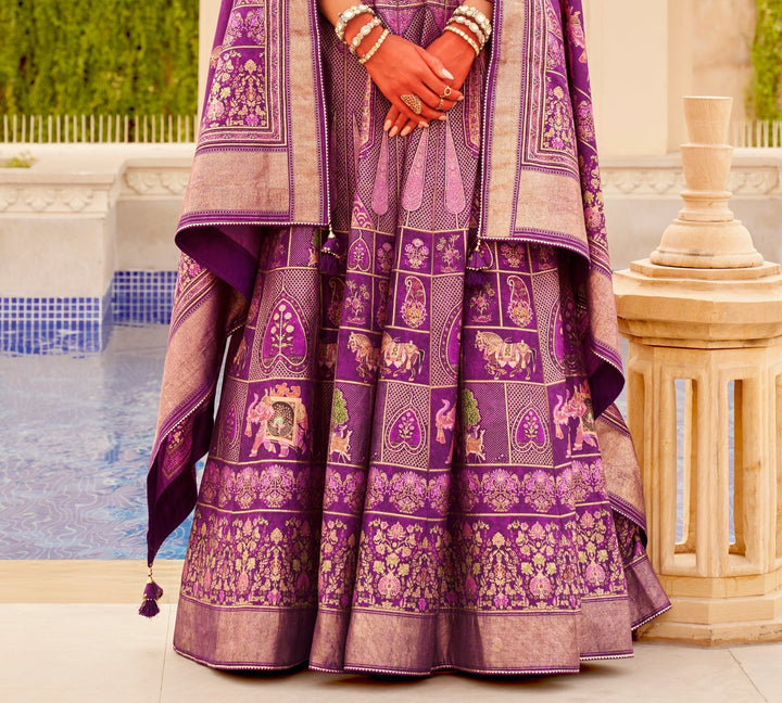 Art Silk Fabric Foil Printed Work Purple Color Ingenious Readymade 3 piece Lehenga Choli