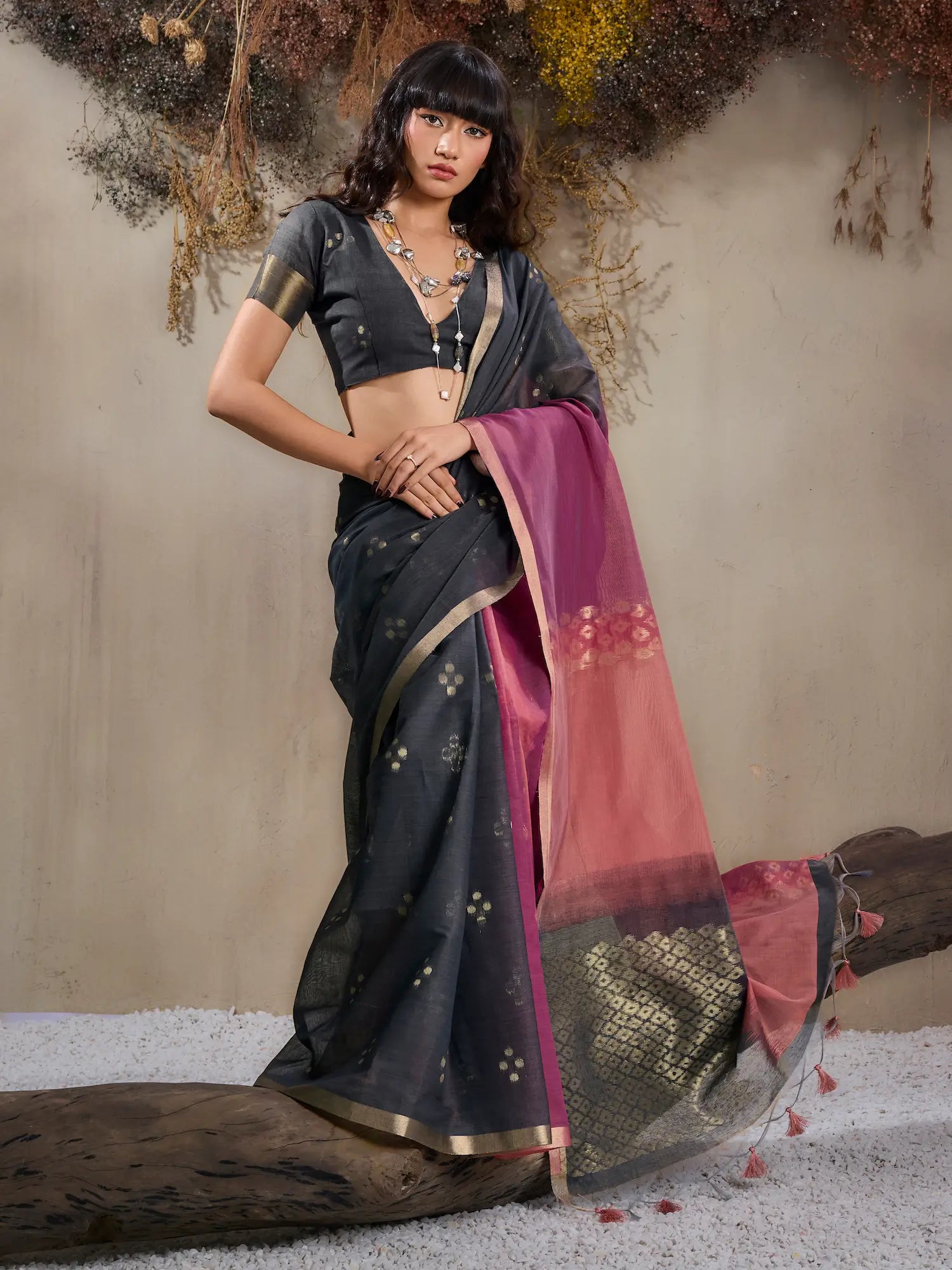 Pink-Maroon Handloom Cotton Saree