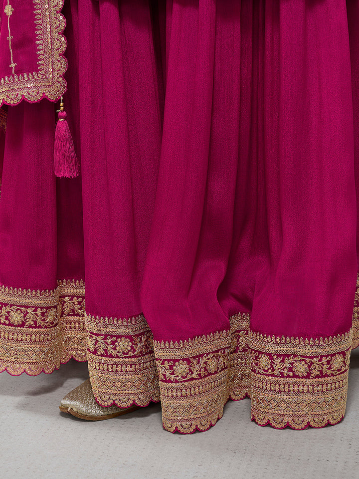 Magenta Jacquard with Embroidery Sharara Suit Set by Qivii