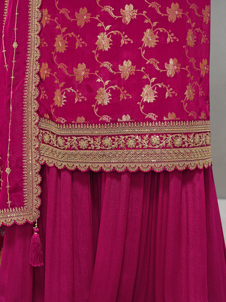 Magenta Jacquard with Embroidery Sharara Suit Set by Qivii