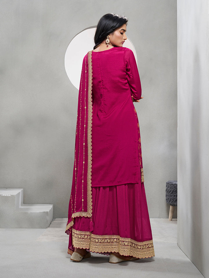 Magenta Jacquard with Embroidery Sharara Suit Set by Qivii