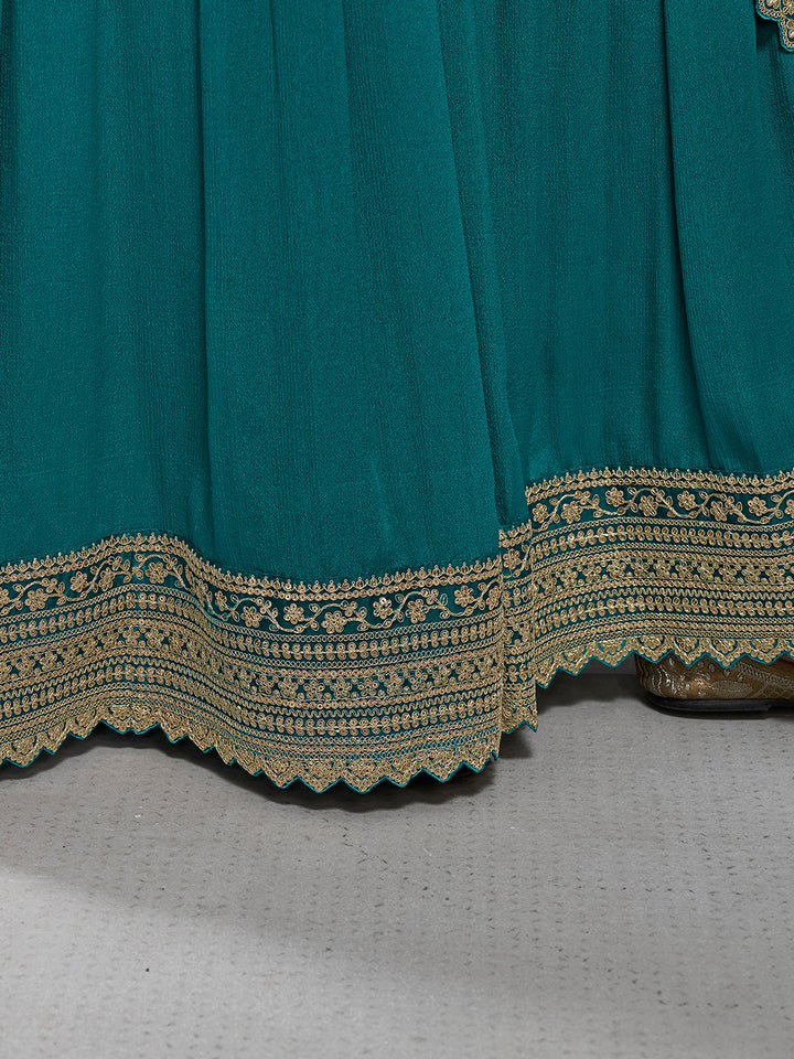 Rama Green Jacquard with Embroidery Sharara Suit Set by Qivii