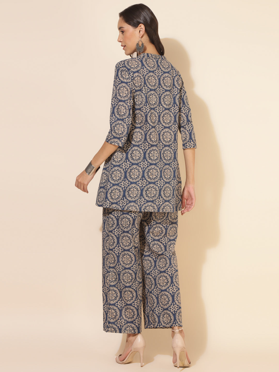 Blue Cotton Ethnic Motifs Tunic with Palazzo  - By Janasya