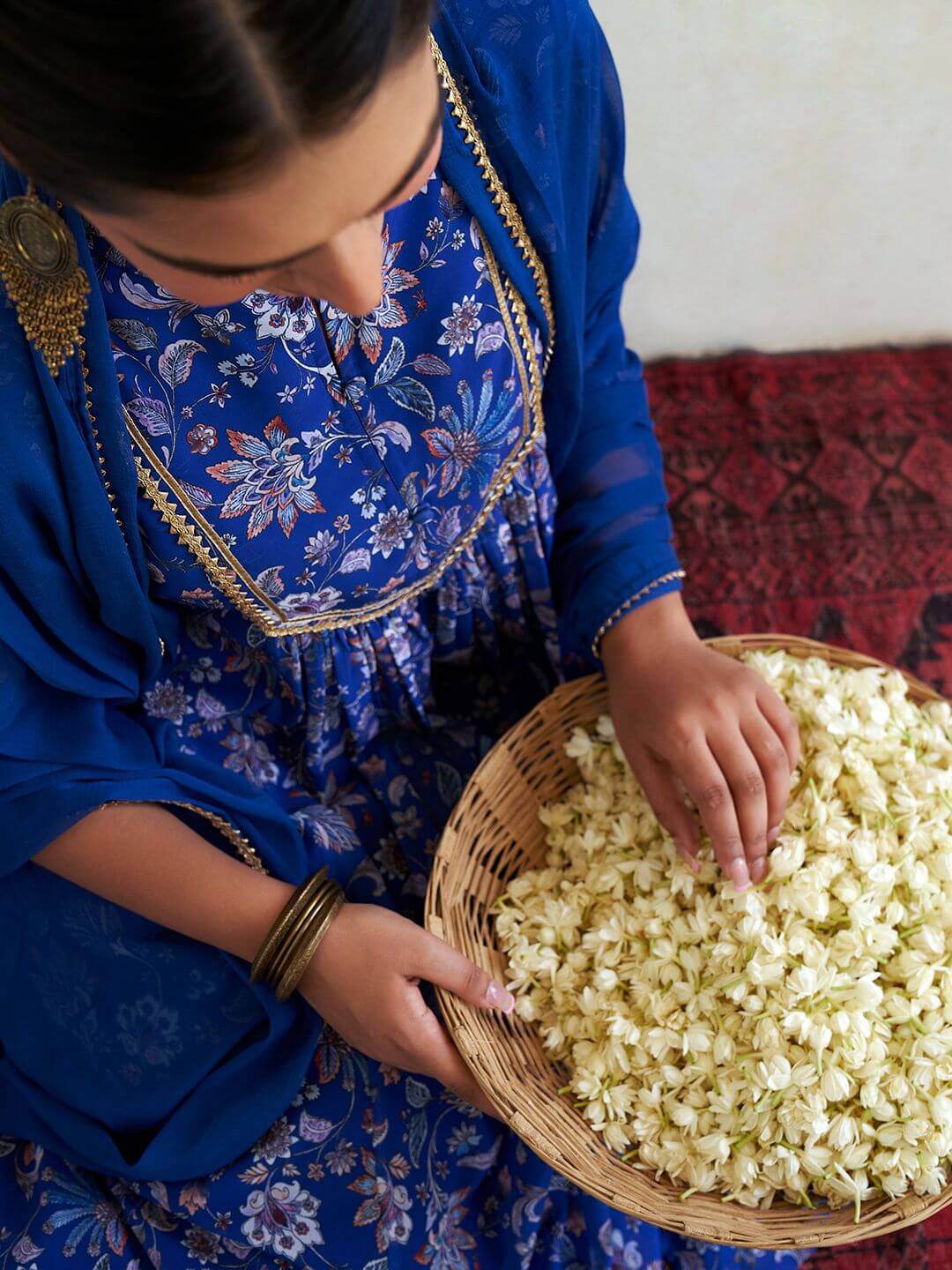 Blue Georgette Floral Kurta Palazzo Set - qivii