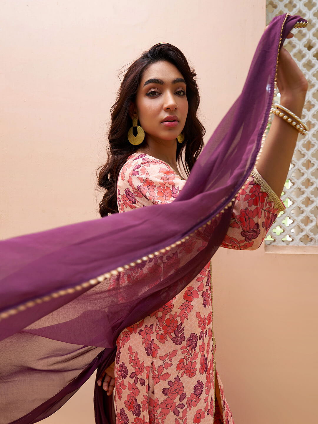 Peach Digital Printed Kurta Sharara Set  - By Janasya