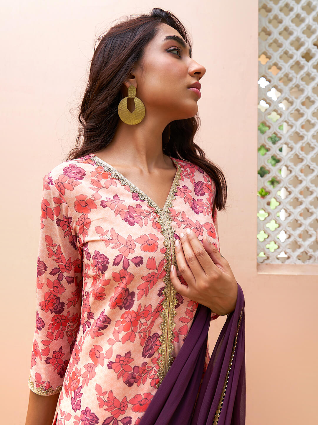 Peach Digital Printed Kurta Sharara Set  - By Janasya