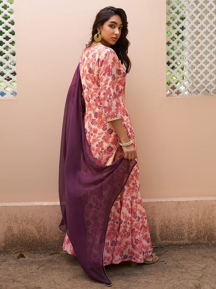 Peach Digital Printed Kurta Sharara Set  - By Janasya