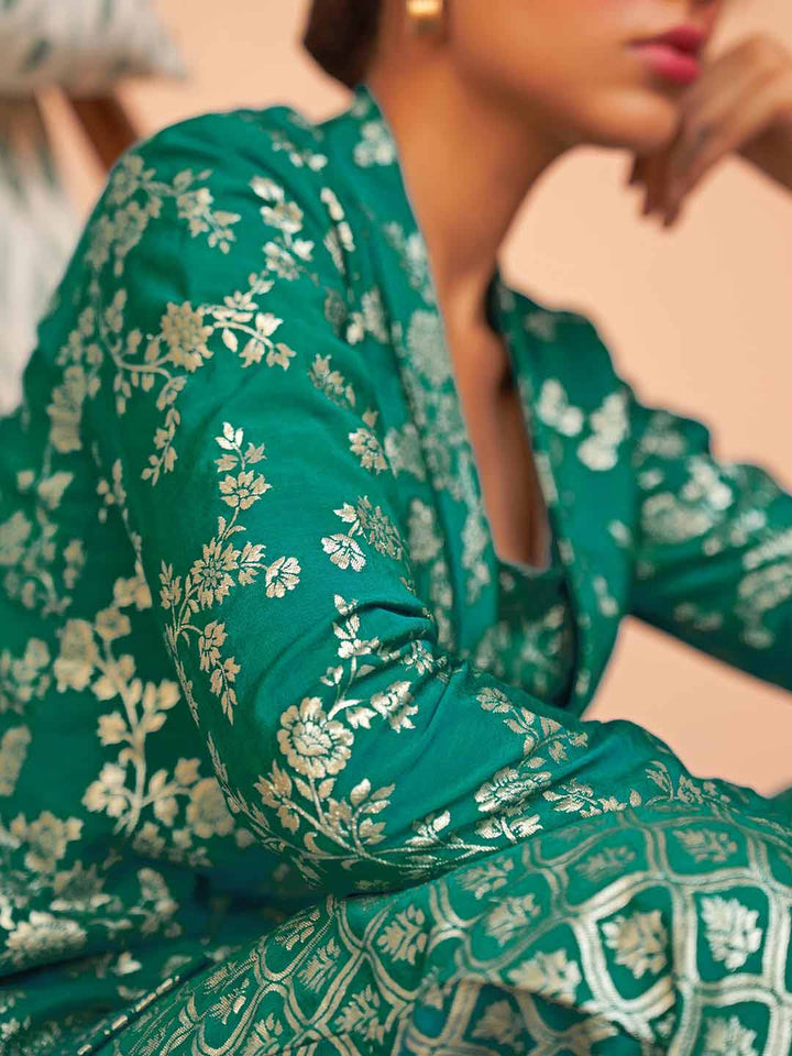 Rama Green Brocade Woven Design Co-Ord Set  - By Janasya