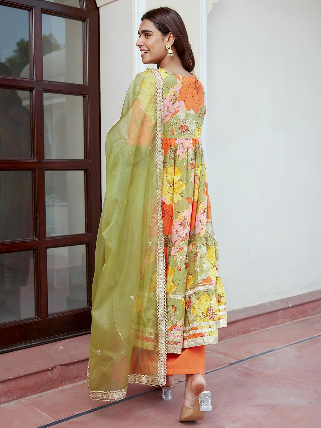 Multicolor Cotton Floral Printed Kurta with Palazzo and Dupatta  - By Janasya