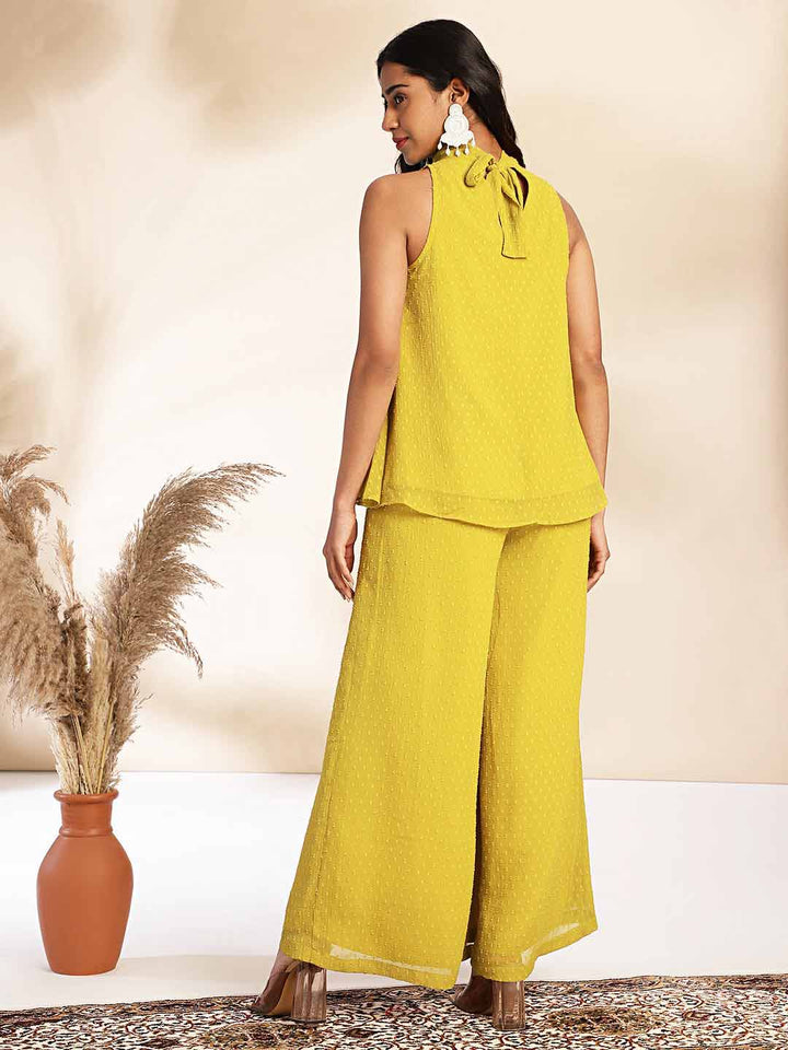 Yellow Dobby Chiffon Solid Co-ord Set  - By Janasya