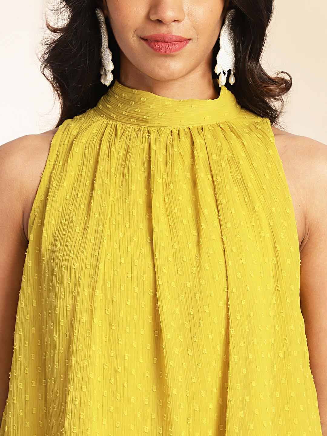 Yellow Dobby Chiffon Solid Co-ord Set  - By Janasya