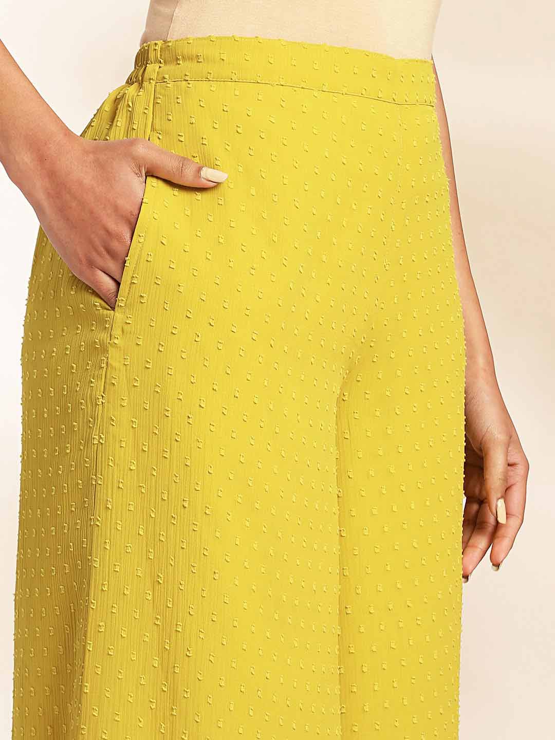 Yellow Dobby Chiffon Solid Co-ord Set  - By Janasya