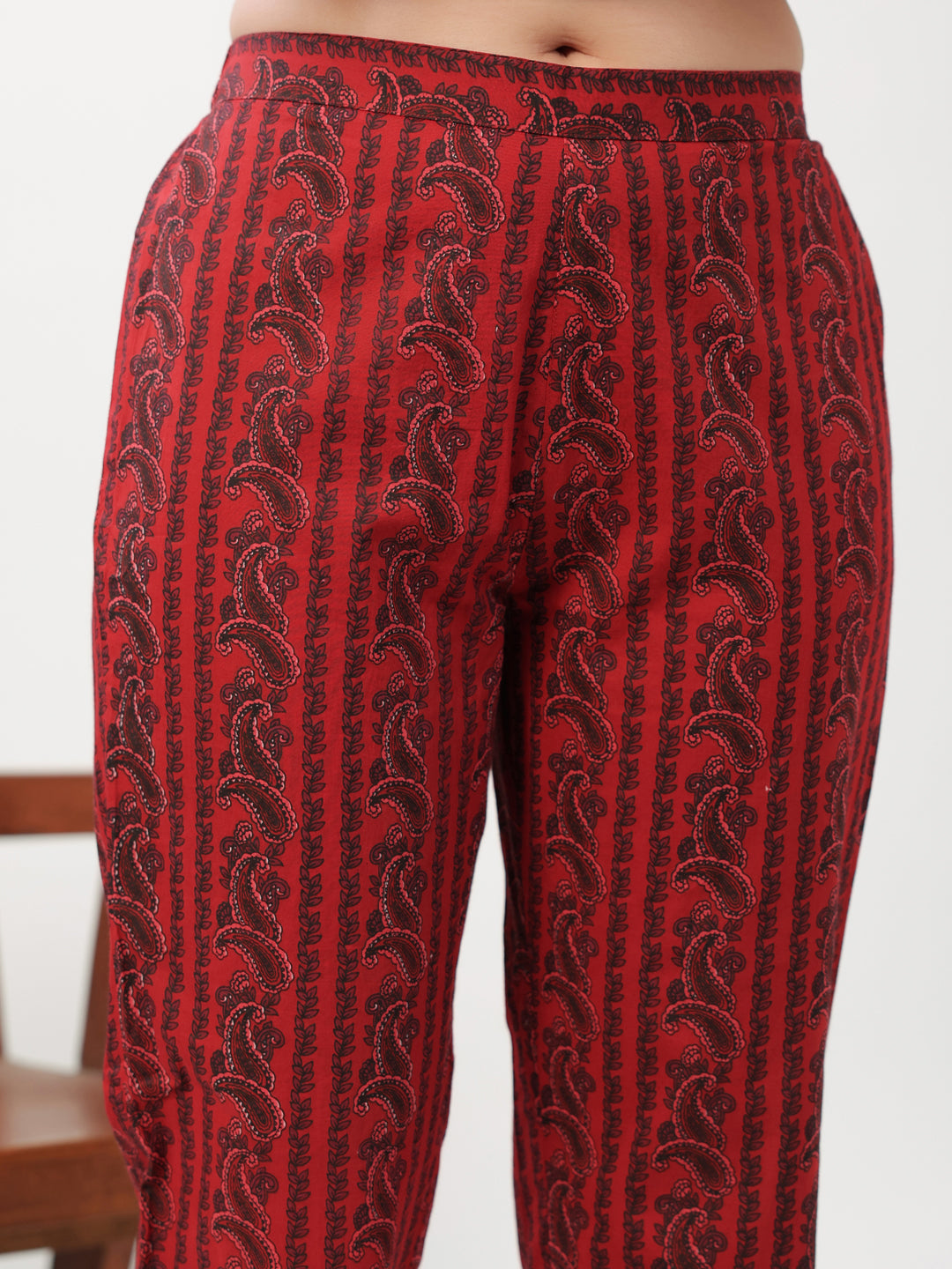 Maroon Cotton Paisley Regular Kurta Pant Set  - By Janasya