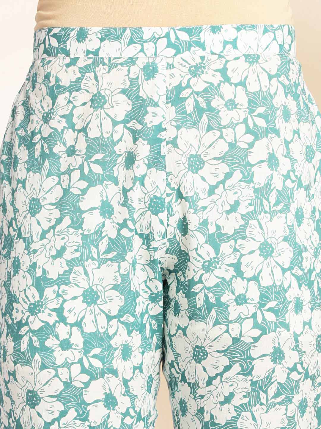 Mint Cotton Floral A-Line Co-ord Set  - By Janasya