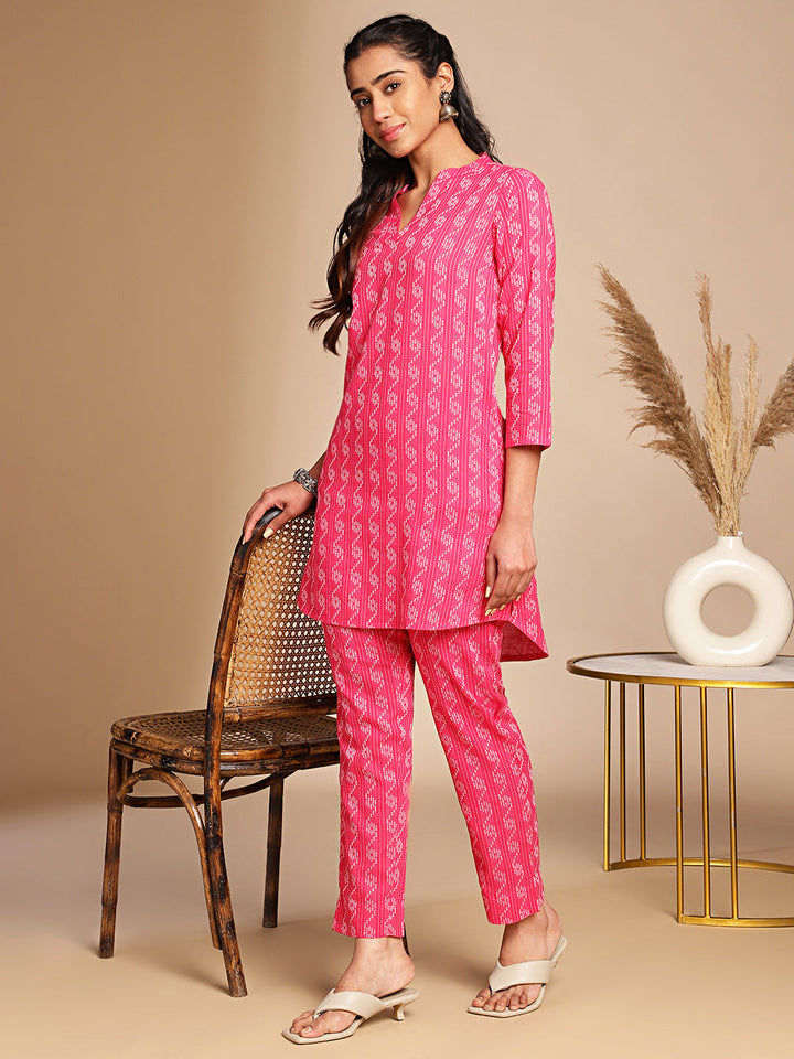 Pink Cotton Woven Design Regular Co-ord Set  - By Janasya