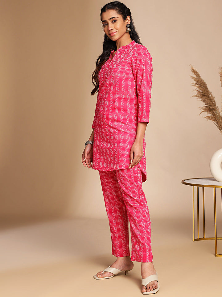 Pink Cotton Woven Design Regular Co-ord Set  - By Janasya