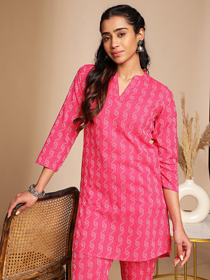 Pink Cotton Woven Design Regular Co-ord Set  - By Janasya