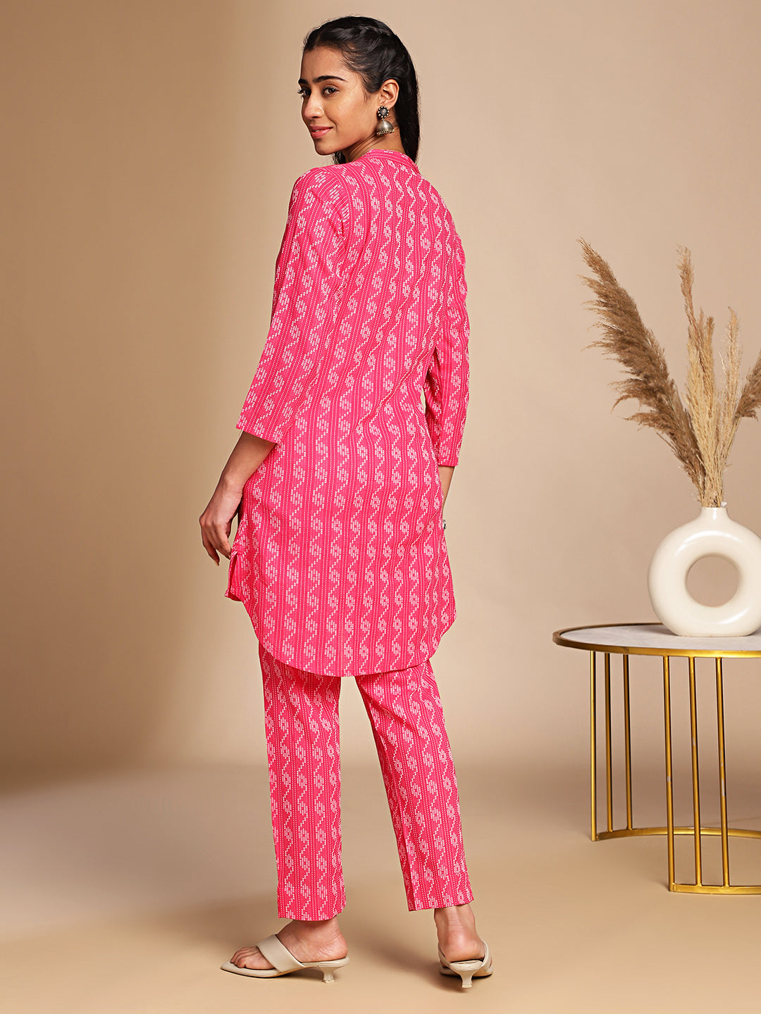 Pink Cotton Woven Design Regular Co-ord Set  - By Janasya