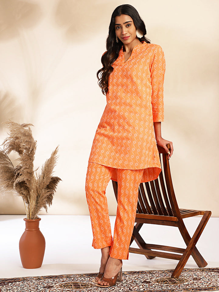 Orange Cotton Woven Design Regular Co-ord Set  - By Janasya