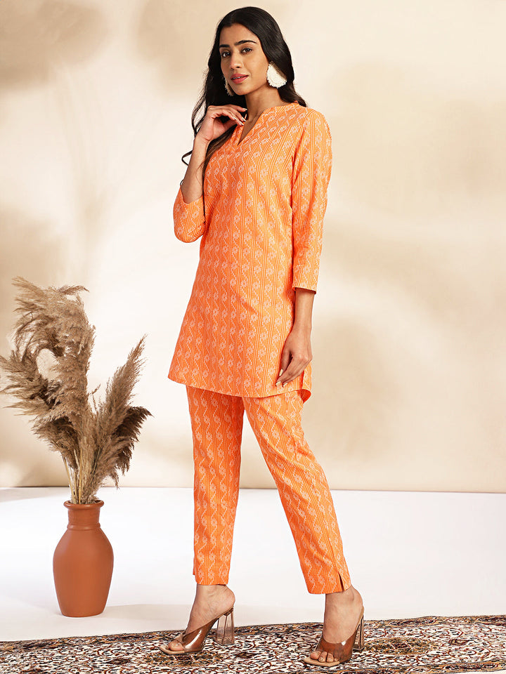 Orange Cotton Woven Design Regular Co-ord Set  - By Janasya