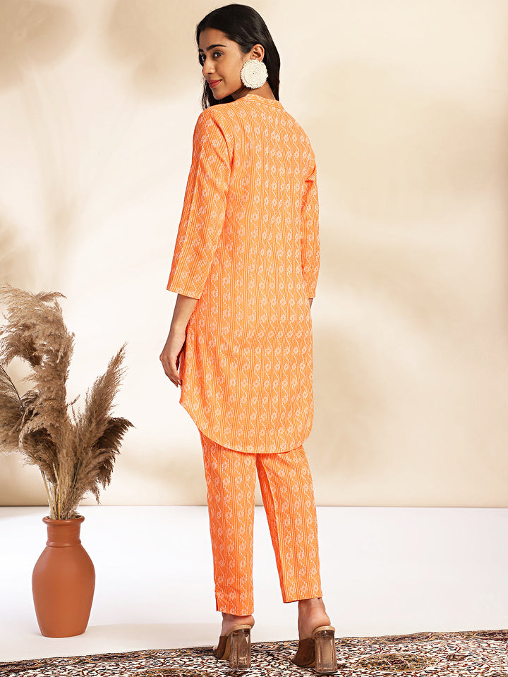 Orange Cotton Woven Design Regular Co-ord Set  - By Janasya