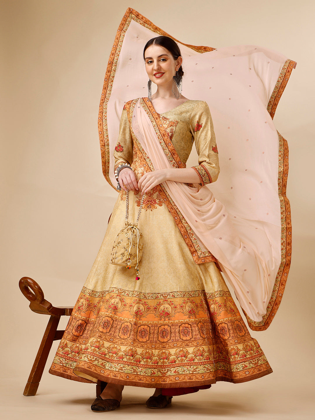 Timeless Charm: A Banarasi Jacquard Silk Gown - qivii