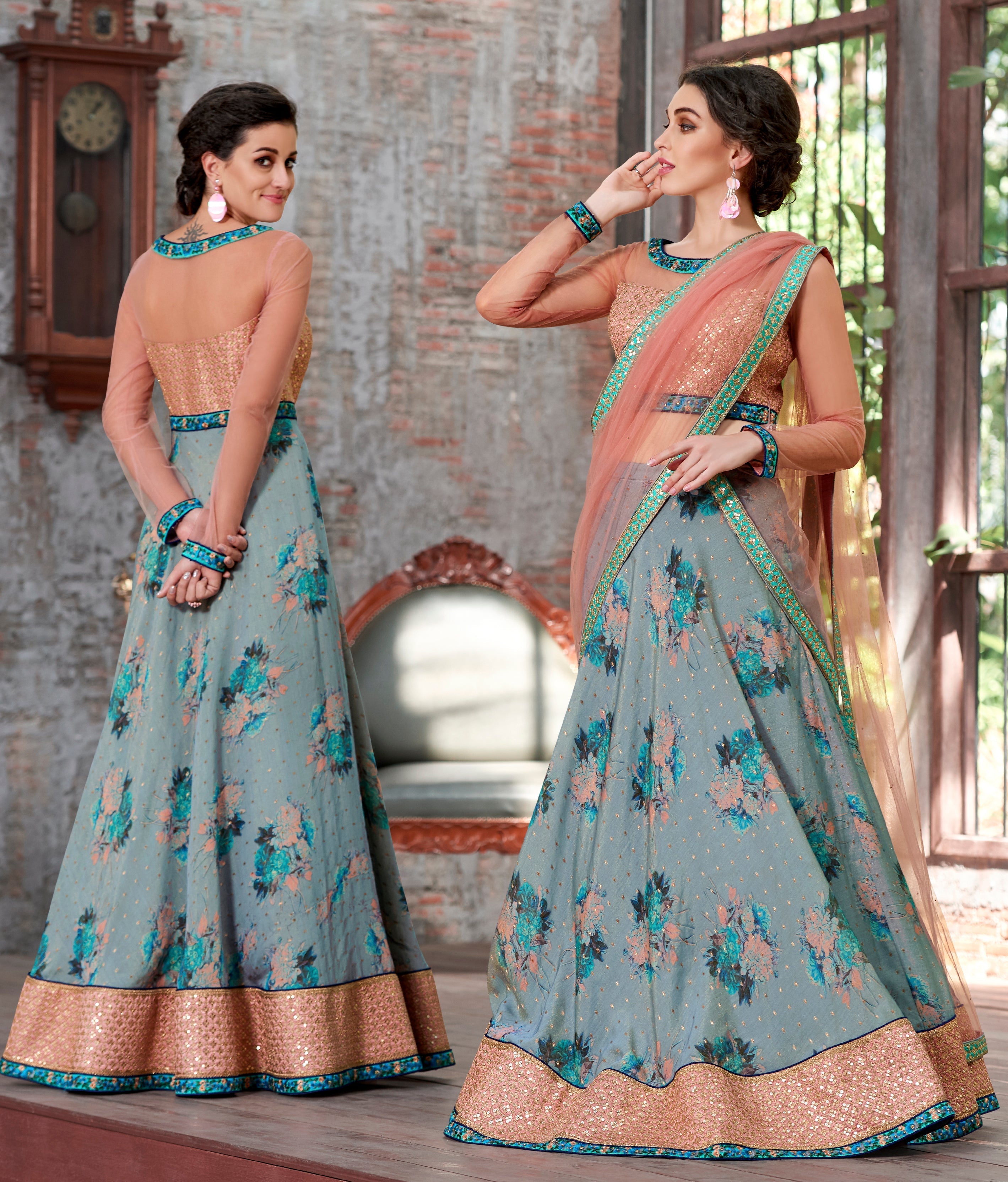 Chanderi Silk Floral Lehenga Set: A Fusion of Traditional and Modern Style - qivii