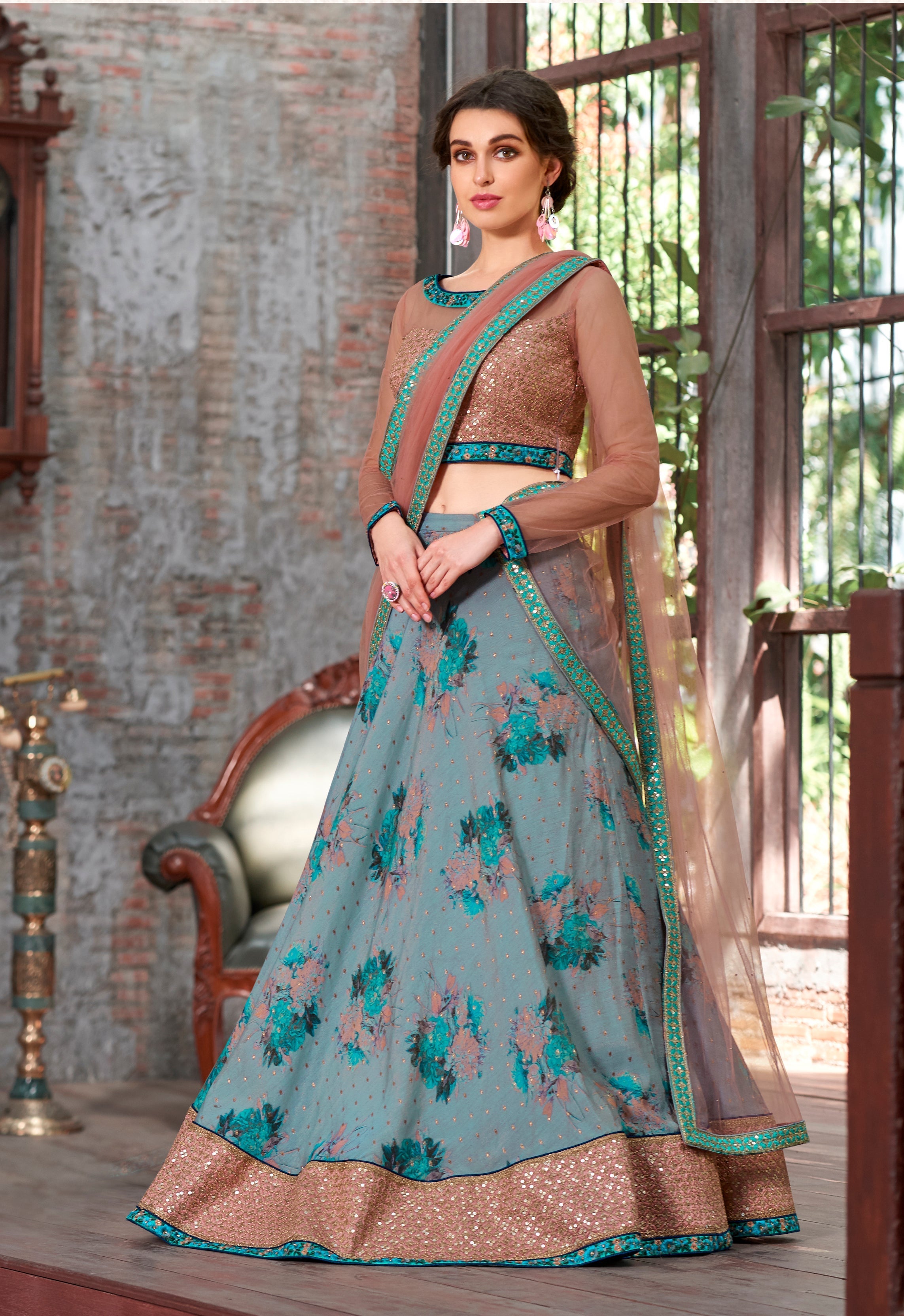 Chanderi Silk Floral Lehenga Set: A Fusion of Traditional and Modern Style - qivii