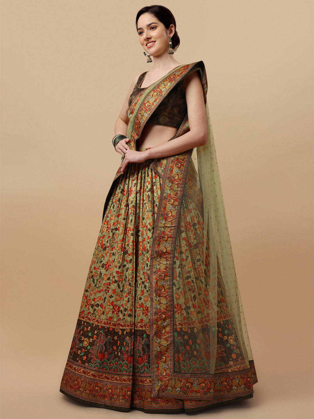 Ethnic Elegance: Kalamkari Lehenga with Digital Prints - qivii