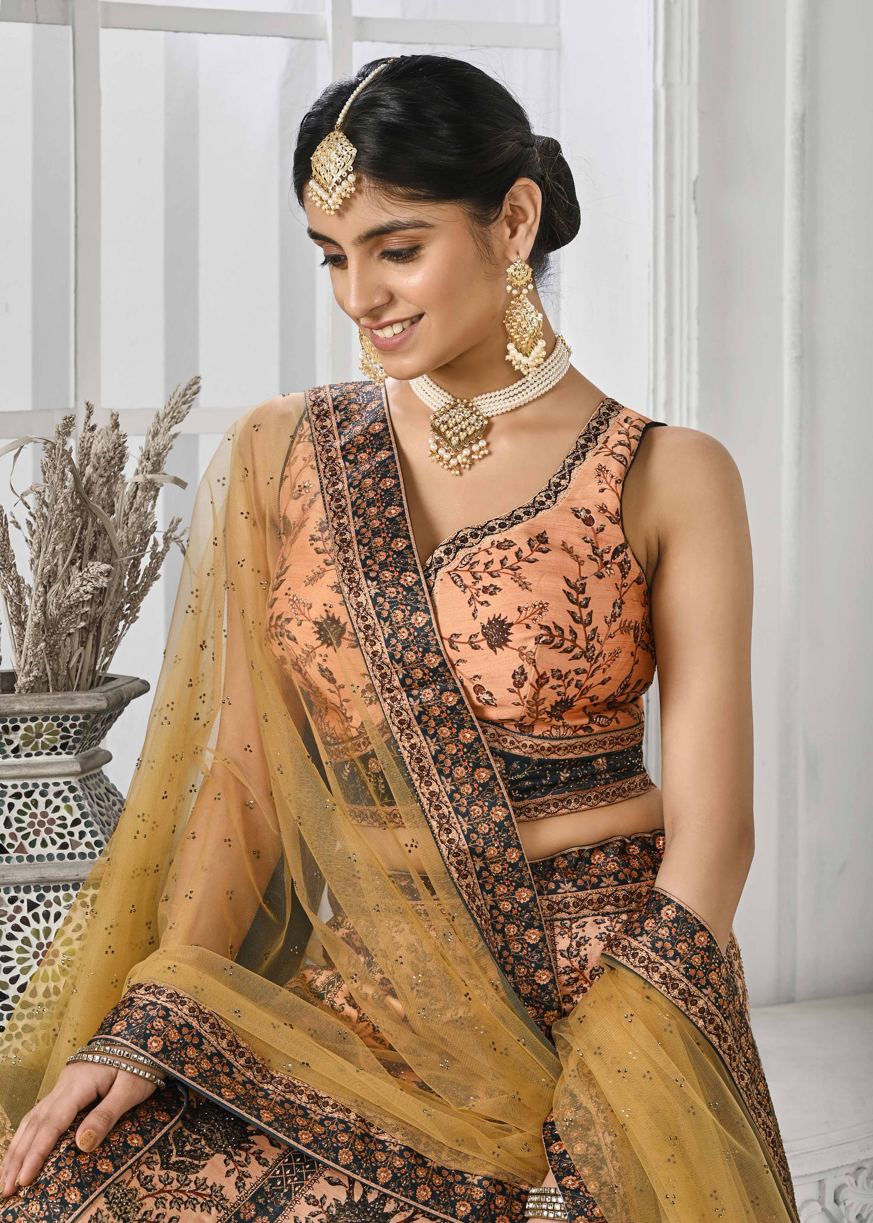 Dazzling Elegance: Swarovski Symphony Digital Print Lehenga - qivii