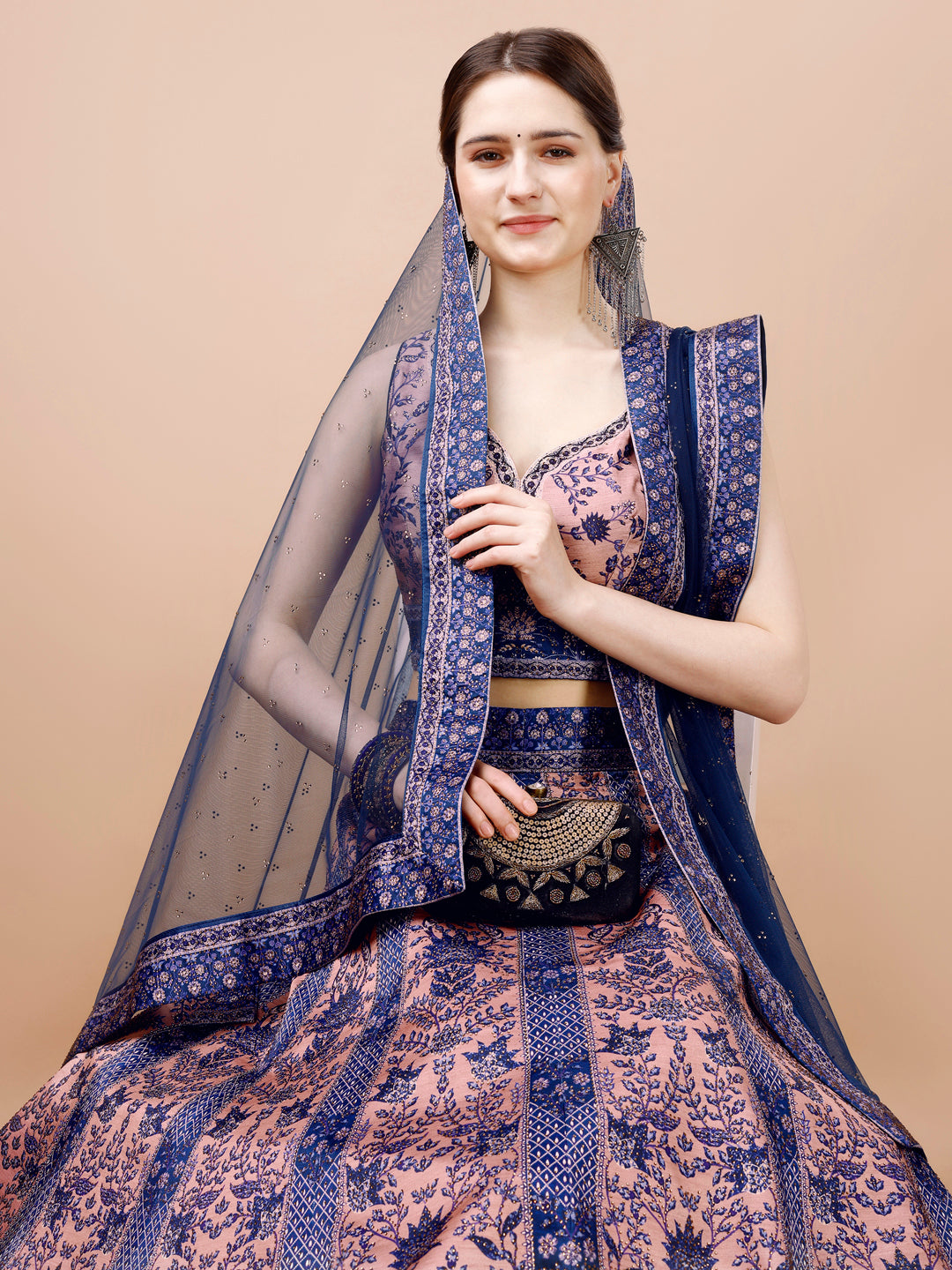 Crystal Dreams: Swarovski-Embroidered Digital Print Lehenga - qivii