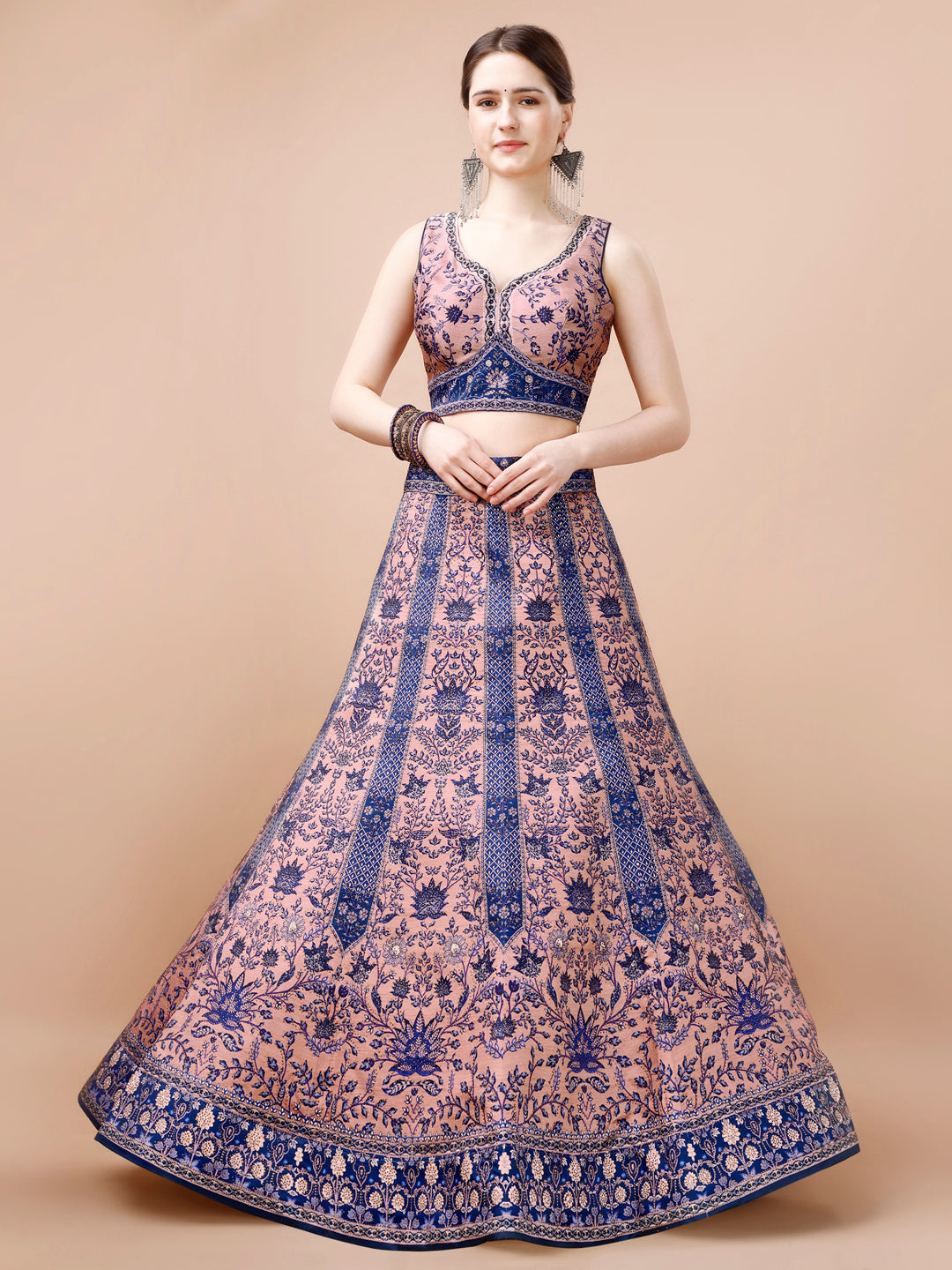 Crystal Dreams: Swarovski-Embroidered Digital Print Lehenga - qivii