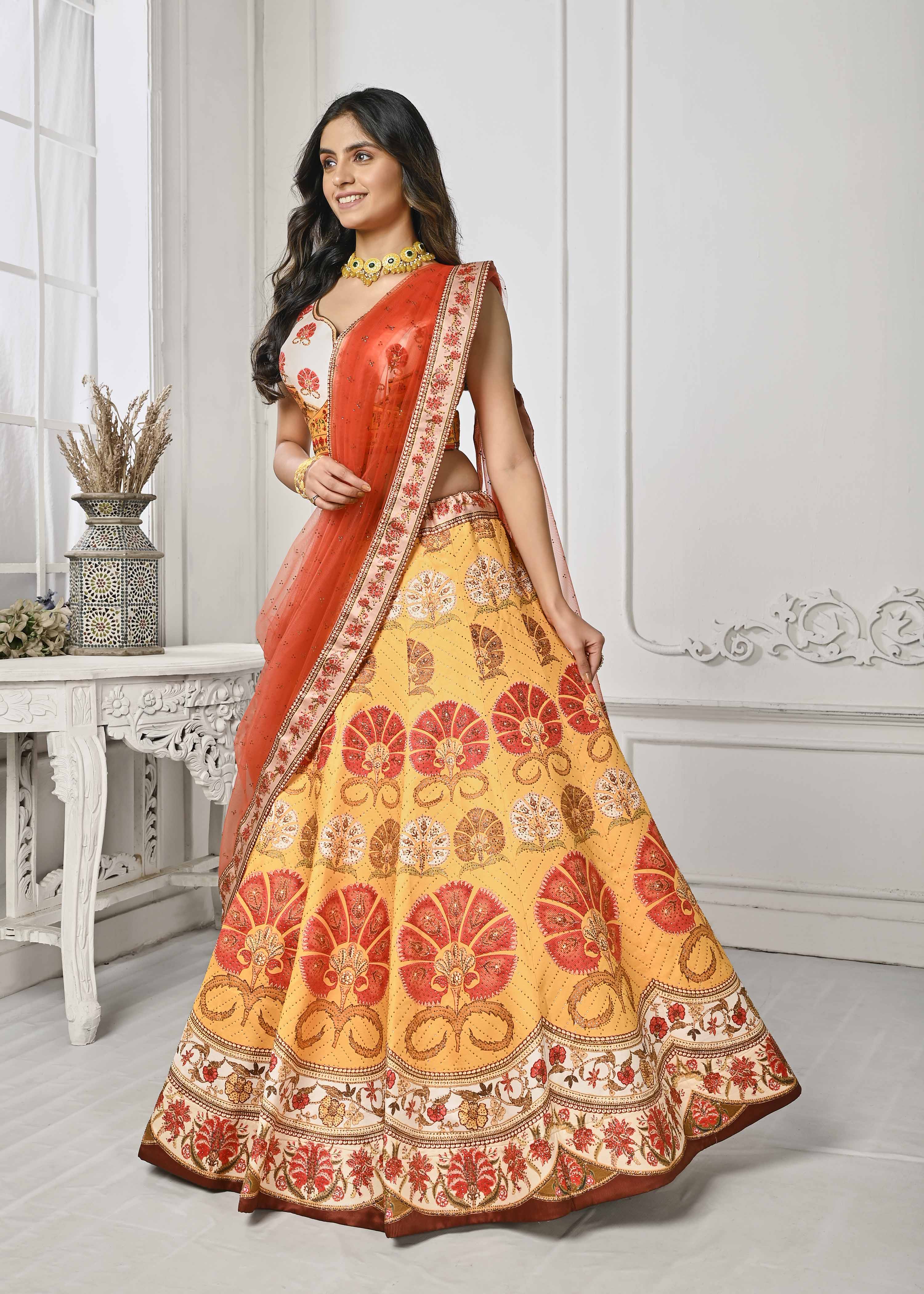 Dazzling Dreams: Swarovski Digital Print Lehenga - qivii