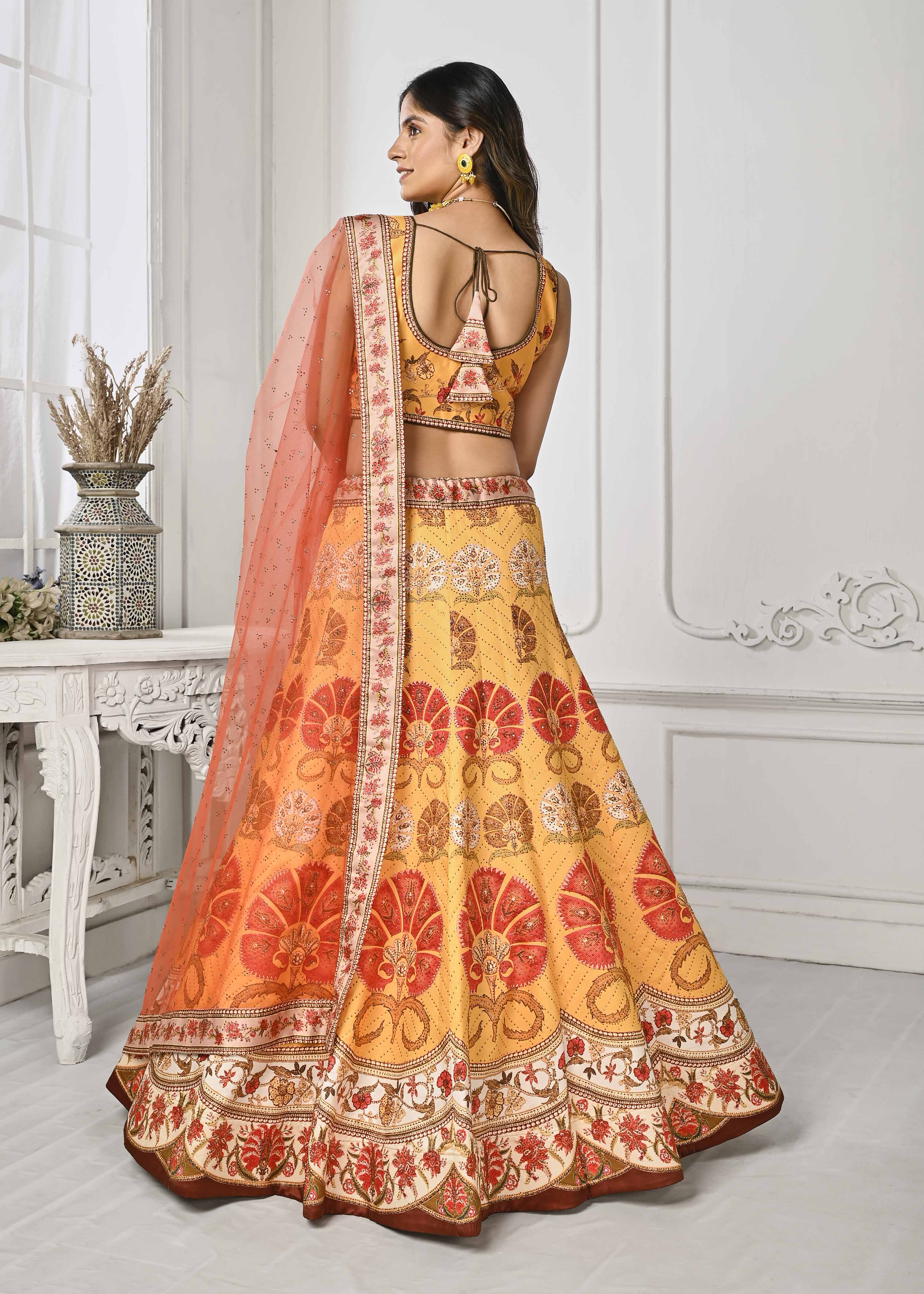 Dazzling Dreams: Swarovski Digital Print Lehenga - qivii