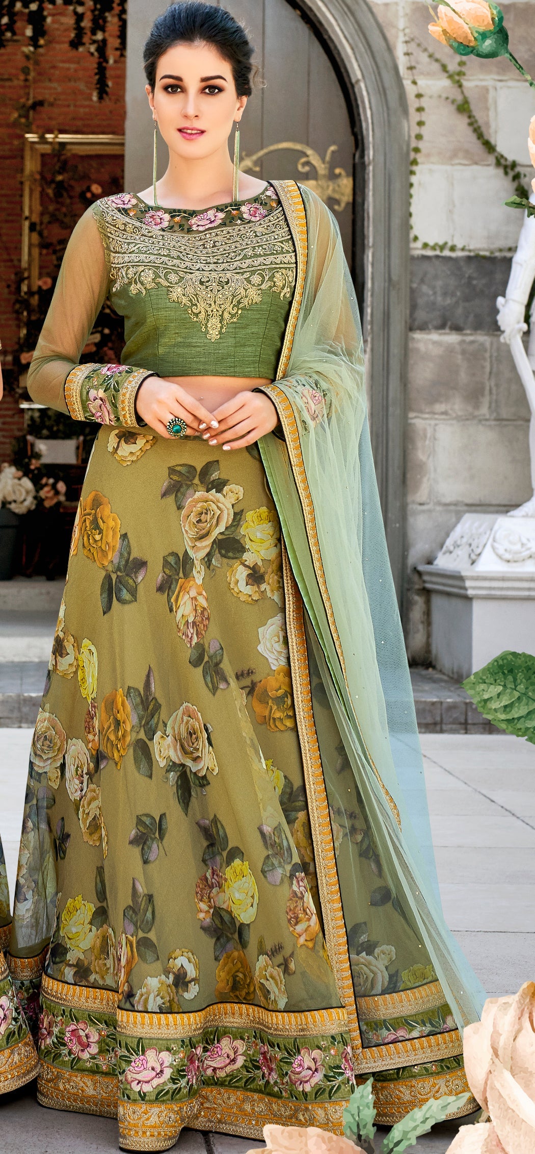 Pastel Perfection Organza Digital Print Lehenga - qivii