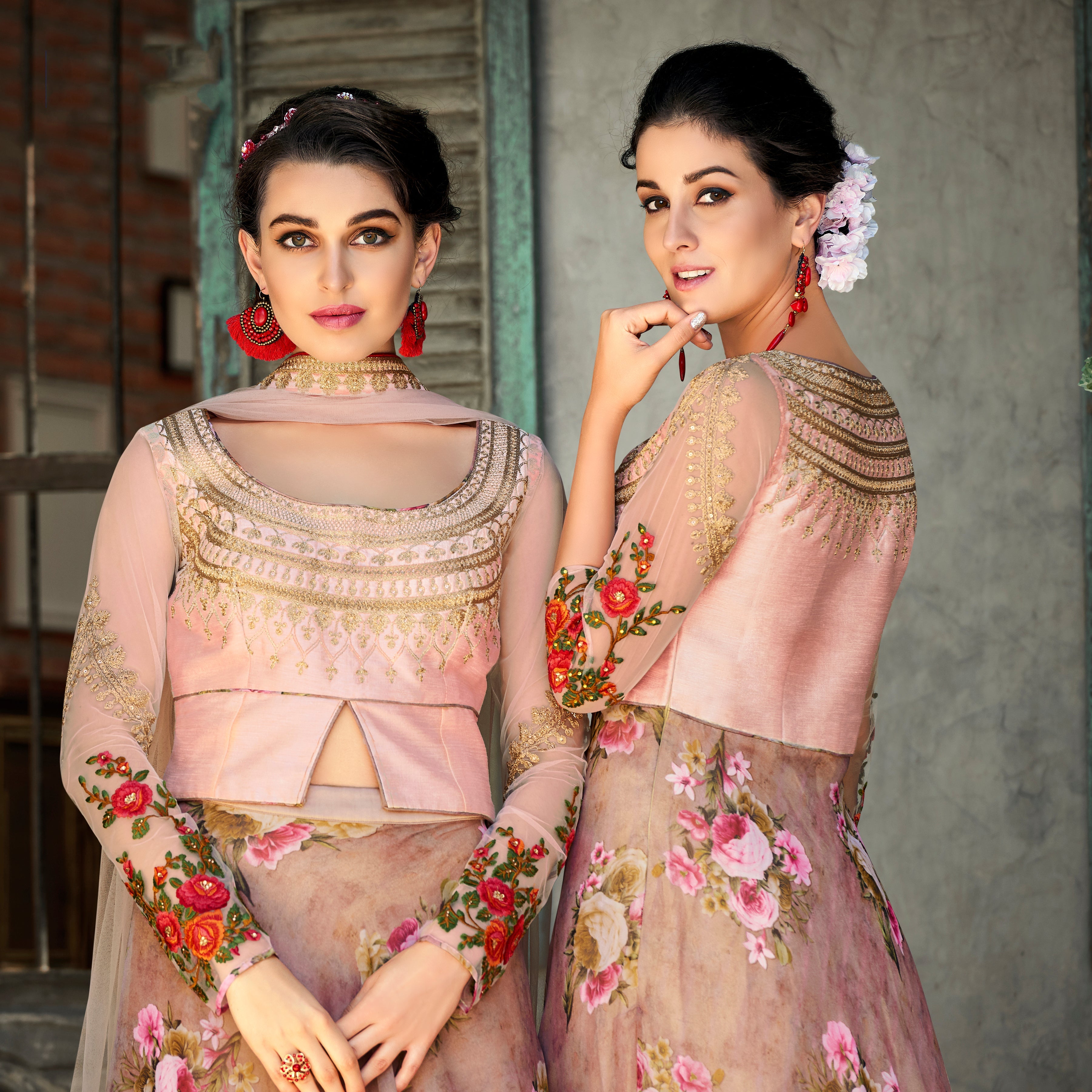 Enchanting Floral Dreams Organza Digital Print Lehenga - qivii