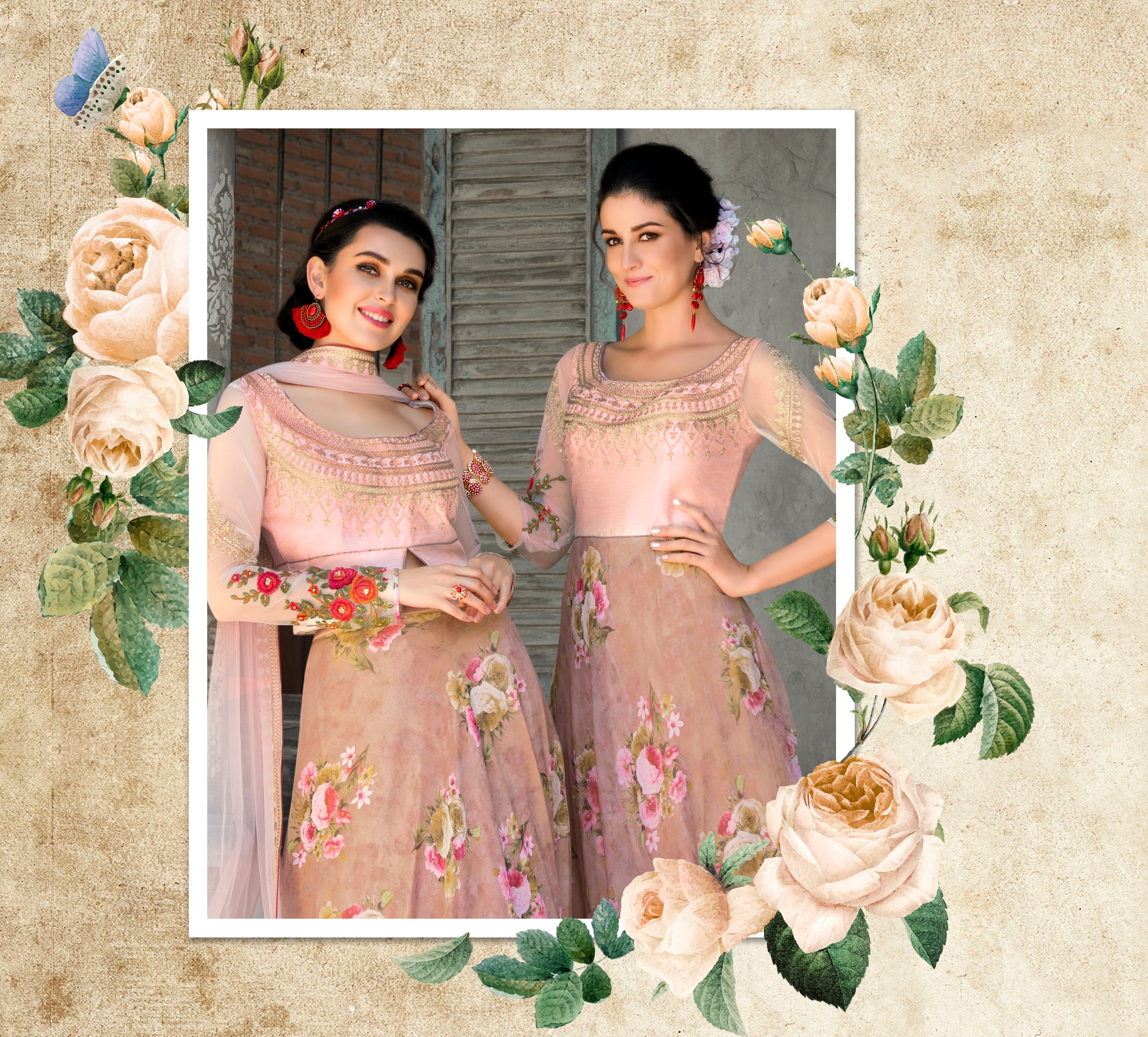 Enchanting Floral Dreams Organza Digital Print Lehenga - qivii