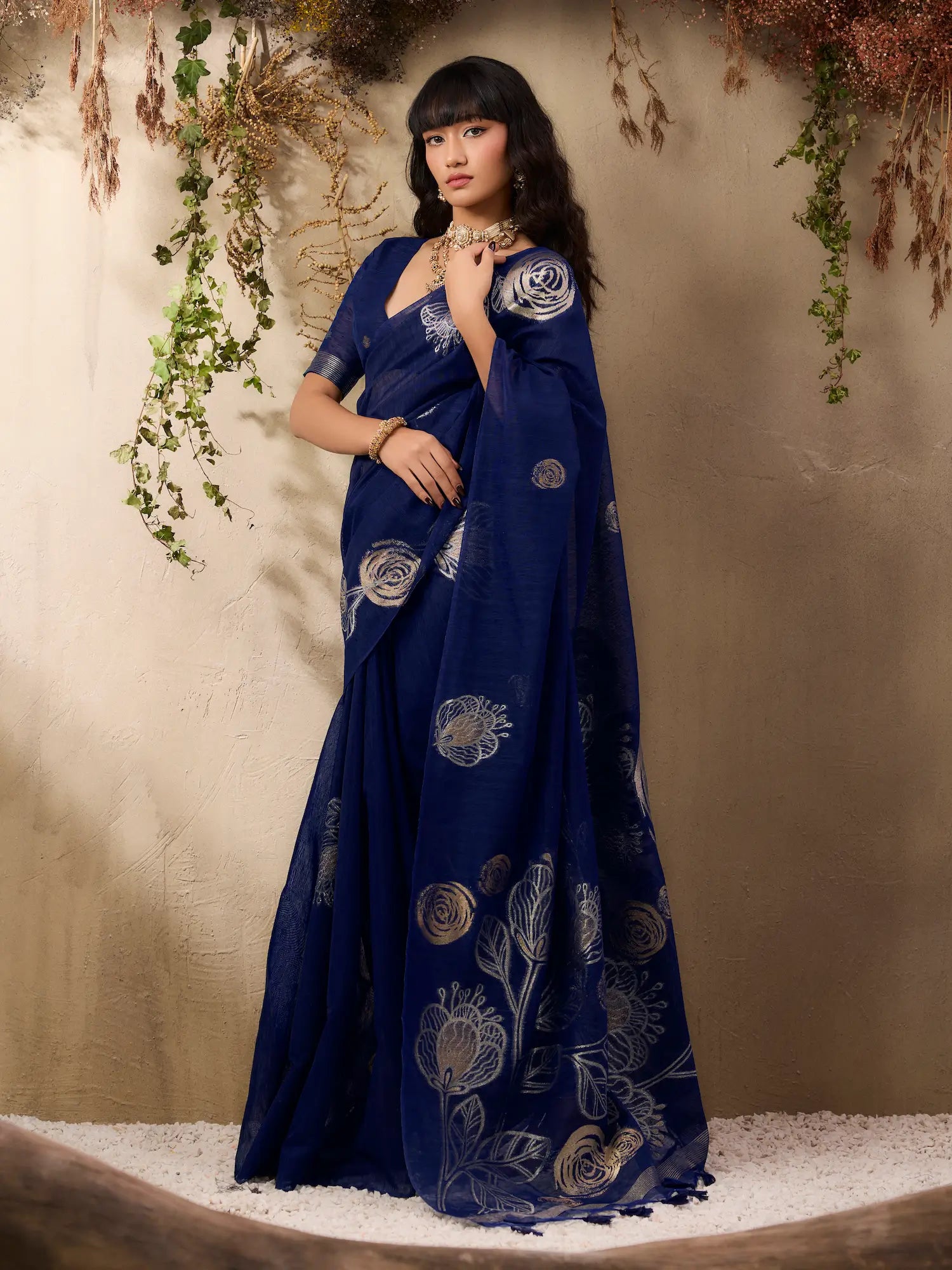 Nile Blue Zari Weaving Silk Saree