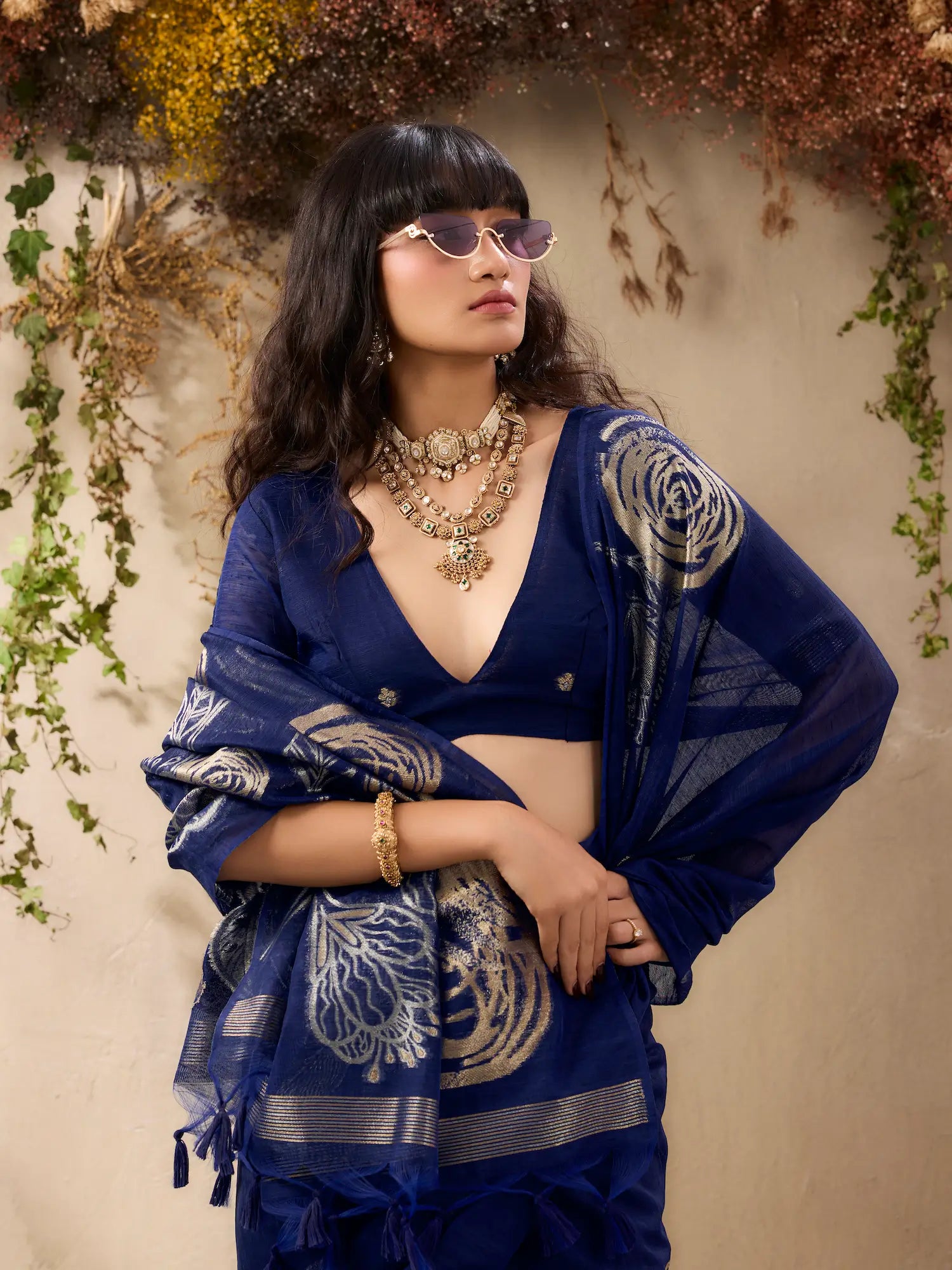 Nile Blue Zari Weaving Silk Saree