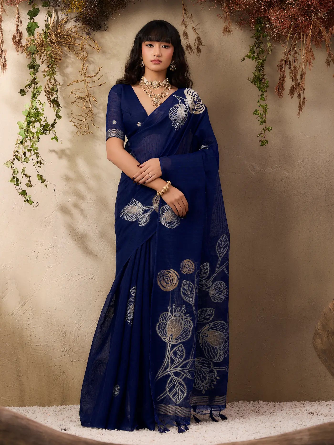 Nile Blue Zari Weaving Silk Saree
